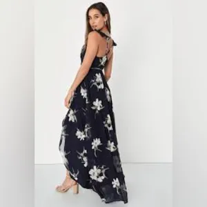 Lulu’s All Mine Navy Blue Floral Print High-Low Wrap Dress thumbnail 2