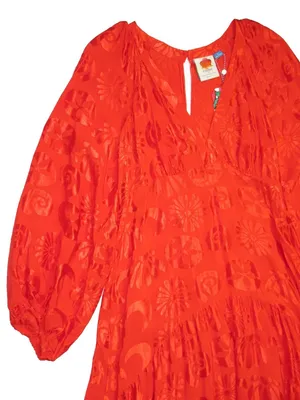 NWT Anthropologie x FARM Rio Red Satin Long-Sleeve V-Neck Jacquard Maxi Dress M thumbnail 8