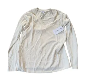 Athleta‎ Seasoft V-Neck Sweatshirt Womens Small Cream Off White NWT thumbnail 1