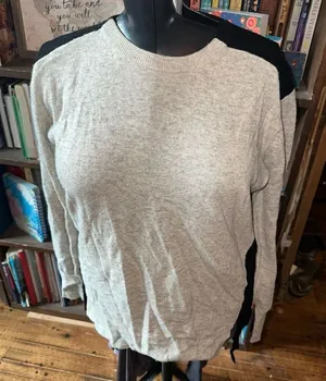 J Crew cream & black wool blend high low elevated basic sweater thumbnail 1