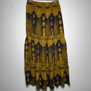 Women Witchy Boho Skirt Medium Black Yellow Paisley Tiered Maxi Artsy Whimsigoth thumbnail 4