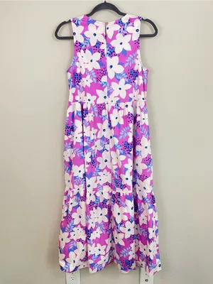 Easel‎ Purple Floral Sleeveless Tiered Poplin Midi Dress S Tropical Resortwear thumbnail 8