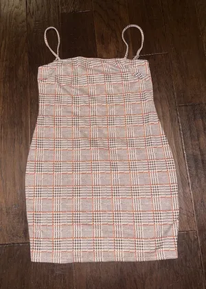 H&M Plaid Spaghetti Strap Bodycon Dress - Pink/Beige XL Juniors thumbnail 1
