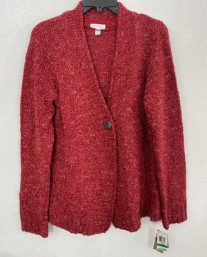 Charter Club Red Knit Cardigan Sweater Womens Size L‎ Wool Blend Button Front thumbnail 1