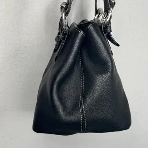 Tignanello Black Genuine Leather Satchel Handbag Buckle Top Handle Y2K thumbnail 14