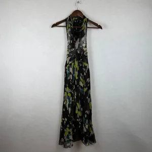 Carlisle Silk Halter Dress Womens 6 Brown Floral Handkerchief Hem Midi Wedding thumbnail 7