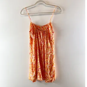 Free People Jaime Floral Tie Back Mini Slip Dress Orange Large thumbnail 3