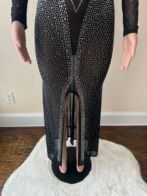 Brand New! Special Occasion Black Crystal Mesh Dress – Size Medium thumbnail 4