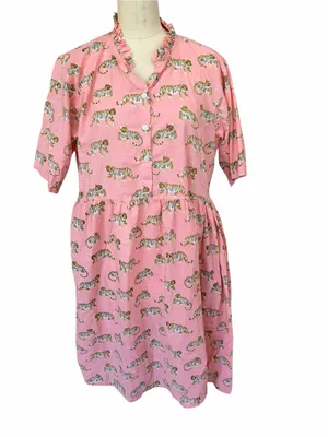 Little Tibet Boutique‎ cotton Pink Tiger Print Short Sleeve Sundress size s/m thumbnail 2