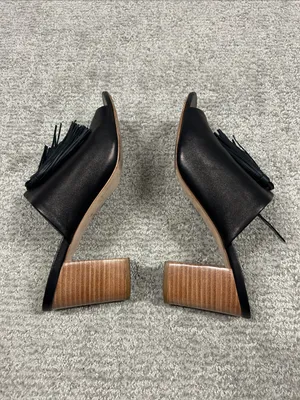 Loeffler Randall Clo Tassel Mules Womens 8.5 Black Leather stacked heels thumbnail 7