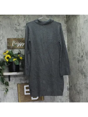 NWT A New Day Knit Polo Collar Ribbed Cuff Sweater Dress Dark Heather Gray M thumbnail 3