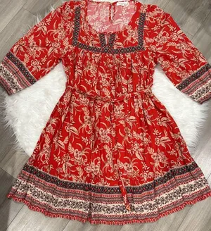 Beach Lunch Lounge Floral Print Dress Women's Size L Boho thumbnail 1