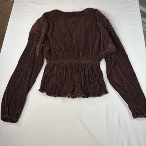 NWT Abercrombie & Fitch womens brown ribbed baby doll blouse. V neck. Size S. thumbnail 4