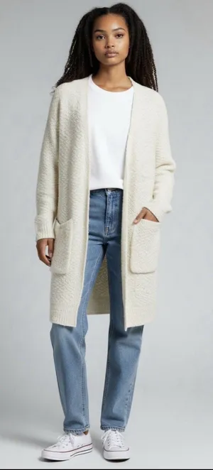 Wanna B Long Sleeve Popcorn‎ Sweater Cardigan with Pockets Medium Fluffy Cozy thumbnail 1