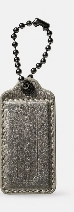 Coach Metallic Pewter Leather Hangtag Keychain Bag Charm 2.5” Logo Tag Charm thumbnail 1