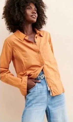 We The Free Free People Mackenzie Poplin Orange Button Down Shirt Raw Seam thumbnail 1