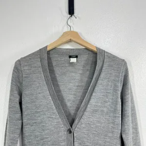 J.Crew 100% Merino Wool V-Neck Long Cardigan Sweater Women Small Gray ‎ Pocket thumbnail 5