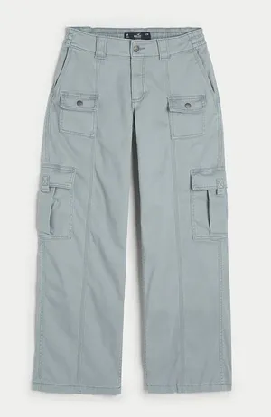 Hollister Women's Low-Rise 4-Pocket Cargo Baggy Pants For Blue Grey thumbnail 1