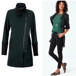 New CABI Dark Green Renaissance Asymmetrical Zip Long Jacket Small 3725 thumbnail 14