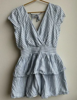 American Eagle Garden Party Ruffle Feminine Romantic Blue White Dress Size Mediu thumbnail 1