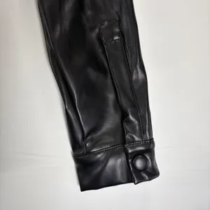 Fashion Womens Black Faux Leather Button Down Shirt‎ Oversized Shacket NEW Small thumbnail 3