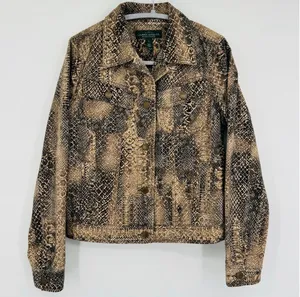 2000’s Lauren Ralph Lauren Tan Snake Print Denim Jean Jacket, Size S thumbnail 1