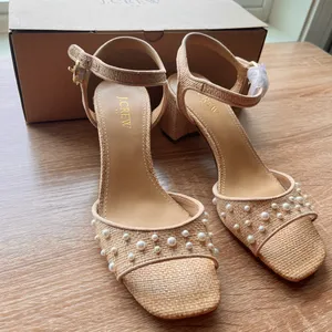 J. Crew Brown Sandals with Pearl Embellishments thumbnail 2