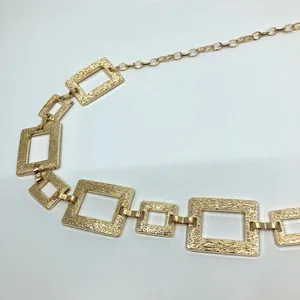 Y2K Geometric Gold Textured Square Link Chain Belt, Up to 44 Inches, X7GA1140 thumbnail 8