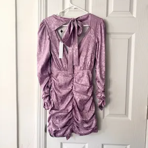 For Love & Lemons Fiji Lilac Purple Jacquard Floral Ruched Mini Dress XS NWT thumbnail 7