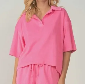 Elan Tabitha Pink Terry Cloth Top thumbnail 1