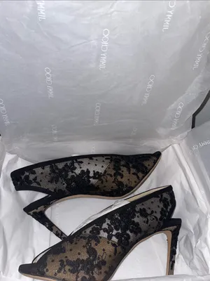 Jimmy Choo Shar 85 Black Floral Lace Peep-Toe Heels Size US 9 / EU 39 MSRP $1200 thumbnail 12