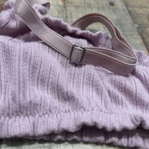 Free People Intimately Mauve Ribbed Bralette Medium M Ruched Lettuce Edge Crop thumbnail 3