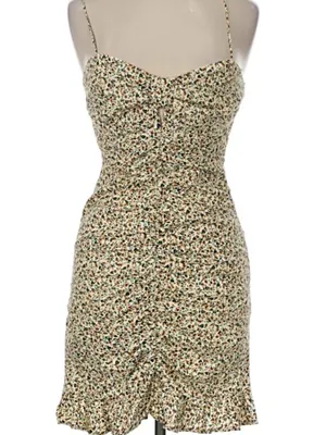 Zara White Floral Ruched Spaghetti Strap Mini Dress XS thumbnail 3