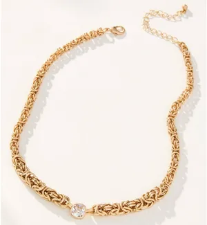 Gold Woven Metal Chain Necklace with Cubic Zirconia By Anthropologie NWT thumbnail 2