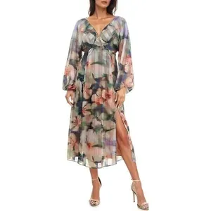 Socialite Chiffon Floral Midi Dress Womens Medium Side Slit‎ Party Guest Spring thumbnail 4
