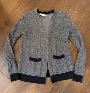 Loft Women’s Black & White Open-Front Knit Cardigan Sweater Size XS - C54-151 thumbnail 1