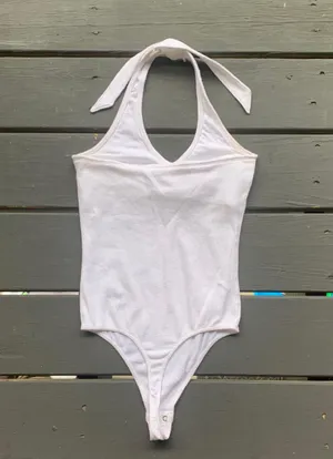 Hollister White Ribbed Halter Bodysuit thumbnail 7