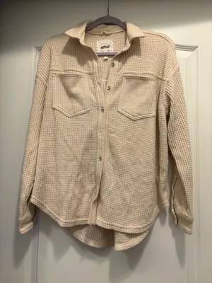 Aerie Button-Up Waffle Knit Long Sleeve thumbnail 1