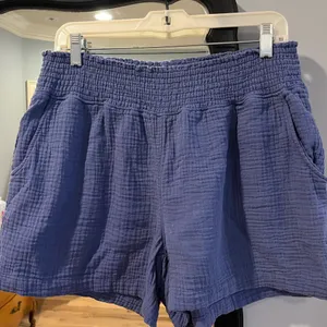 So very Comfy Blue Gauzy 100% Cotton Stretchy Shorts Womens Large thumbnail 1