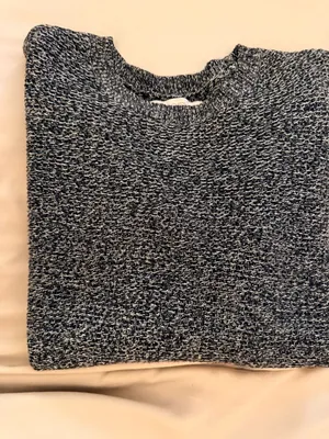 LOFT Black White Marled Crew Neck Sweater with Button Cuffs Size L thumbnail 4