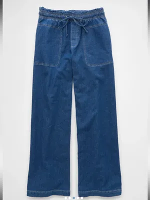 NWT!! American Eagle Dreamy Drape Linen Blend Pull-On Pants in Indigo thumbnail 3
