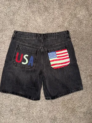 Hollister Low-Rise Baggy Jort with USA Flag Painted Pockets thumbnail 2