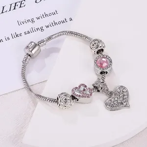 Women's Silver Plated Crystal Love Heart Charm Bracelet thumbnail 2