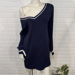 Offline by Aerie ChillUp Navy V-Neck Athleisure Dress with White Trim thumbnail 2