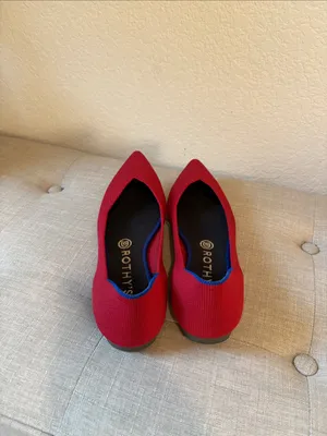 Rothy's Red Pointed Toe Knit Flats with Blue Trim size 9 thumbnail 3