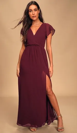 Lulus Lost in the Moment Burgundy Purple Chiffon Maxi Dress Formal 1XL NWT thumbnail 1