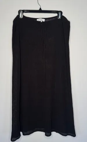 WeWoreWhat‎ Black Open Knit Crochet Midi Skirt Cover Up XL Tassel Drawstring thumbnail 1