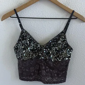 Victoria's Secret Lace Sequin Cropped Tank Top Medium thumbnail 1