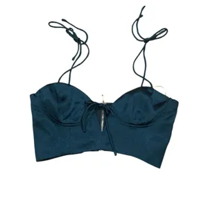 WHITE FOX Corset Teal Hunter Green Satin Tie-Front Crop Top S thumbnail 2