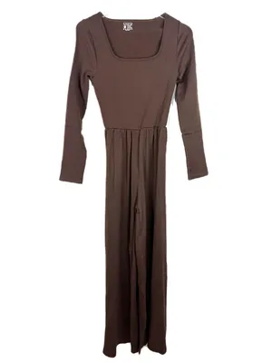 NEW OQQ Long Sleeve Square Neck Wide Leg Jumpsuit Dark Brown Size Medium M thumbnail 2